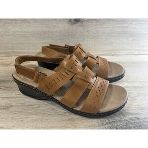 Clarks Lexi Qwin Wedge Sandals Womens Size 8.5 Brown Strappy Slingback Shoes